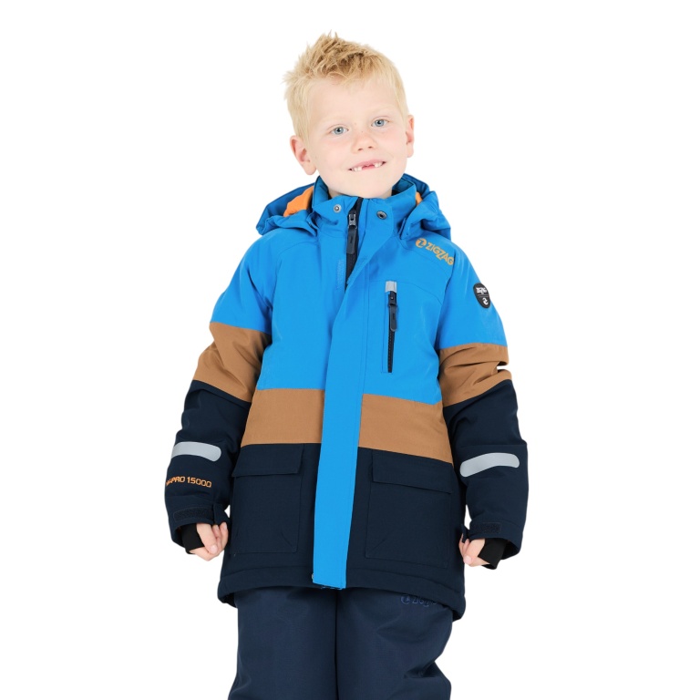 Zigzag Winter-Skijacke Taylora W-PRO 15.000 (4-Wege-Stretch, wasserdicht, winddicht) blau/braun Kinder